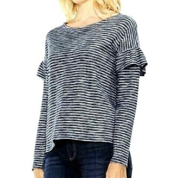 Vince Camuto Tops - VINCE CAMUTO BLACK WHITE STRIPE RUFFLE BLOUSE XL